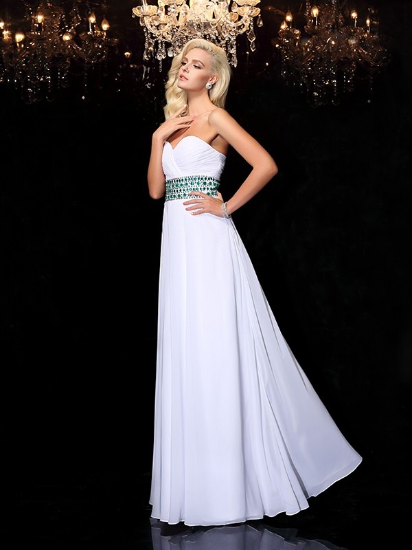 A-line/Princess Sweetheart Rhinestone Sleeveless Long Chiffon Dresses 4992