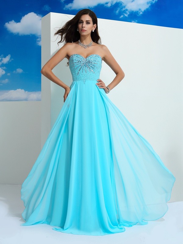 A-Line/Princess Sweetheart Beading Sleeveless Long Chiffon Dresses 4954