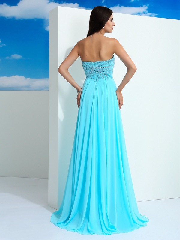 A-Line/Princess Sweetheart Beading Sleeveless Long Chiffon Dresses 4954