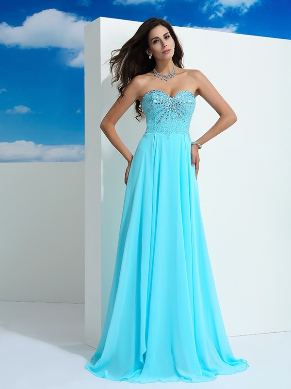 A-Line/Princess Sweetheart Beading Sleeveless Long Chiffon Dresses 4954