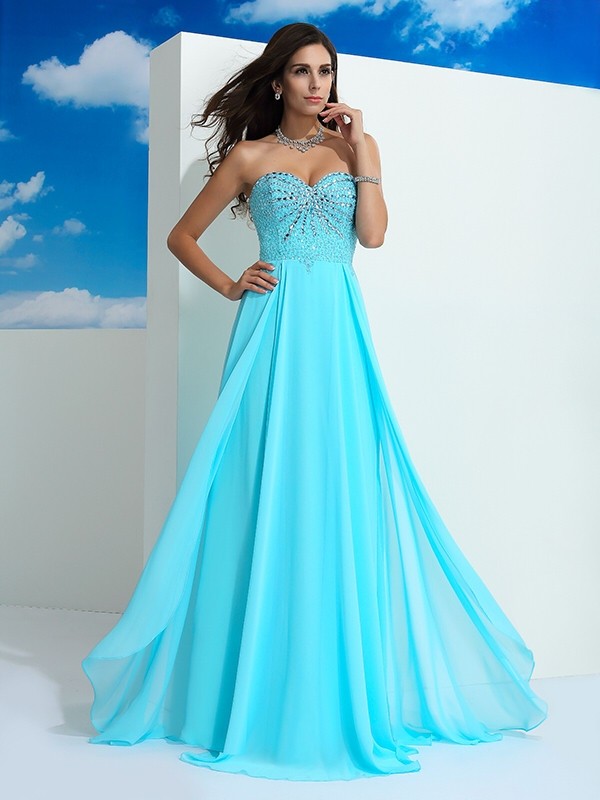 A-Line/Princess Sweetheart Beading Sleeveless Long Chiffon Dresses 4954