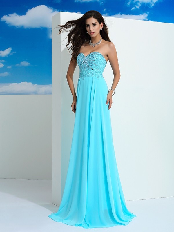 A-Line/Princess Sweetheart Beading Sleeveless Long Chiffon Dresses 4954