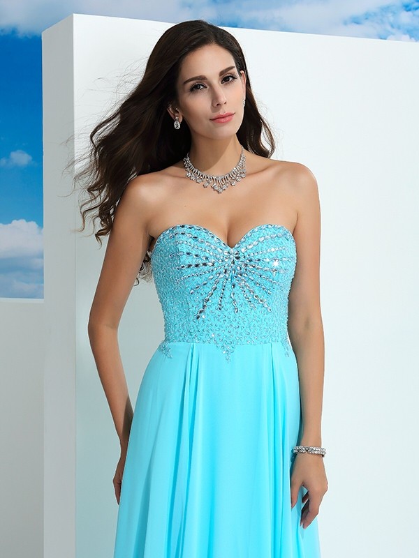 A-Line/Princess Sweetheart Beading Sleeveless Long Chiffon Dresses 4954