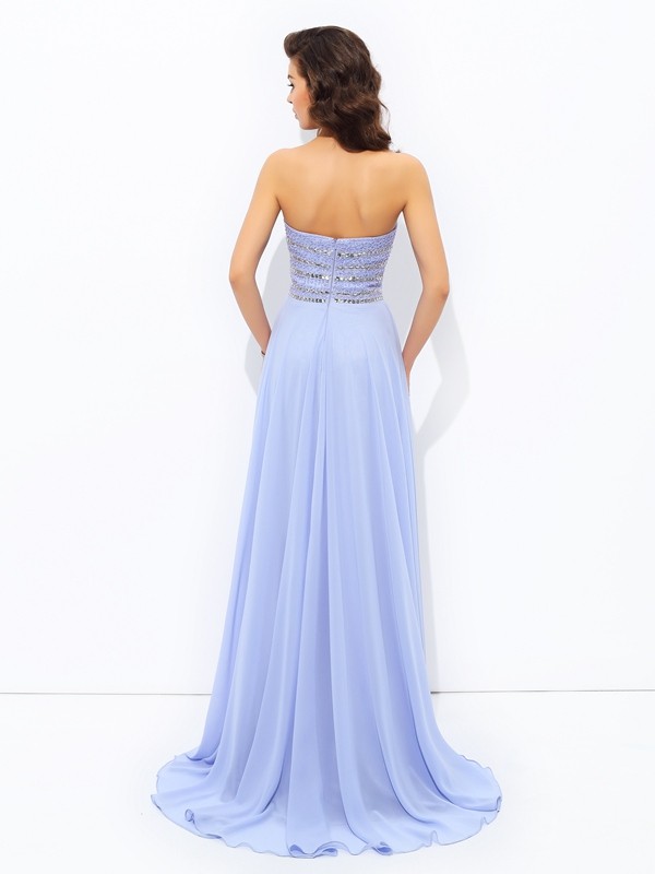 A-line/Princess Strapless Beading Sleeveless Long Chiffon Dresses 4750