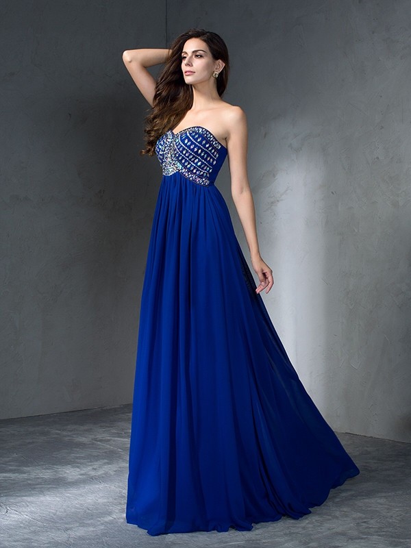 A-Line/Princess Sweetheart Beading Sleeveless Long Chiffon Dresses 4955