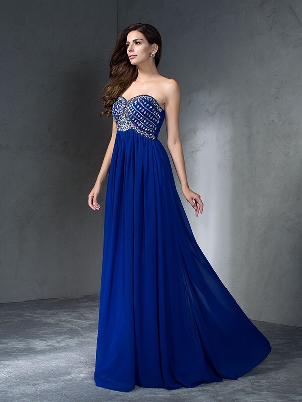 A-Line/Princess Sweetheart Beading Sleeveless Long Chiffon Dresses 4955