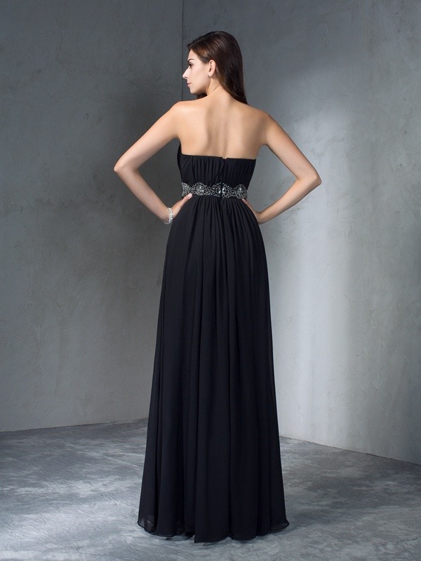 A-Line/Princess Strapless Beading Sleeveless Long Chiffon Dresses 4751