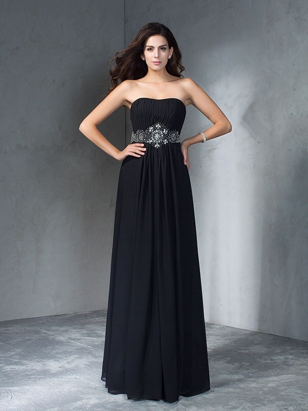 A-Line/Princess Strapless Beading Sleeveless Long Chiffon Dresses 4751