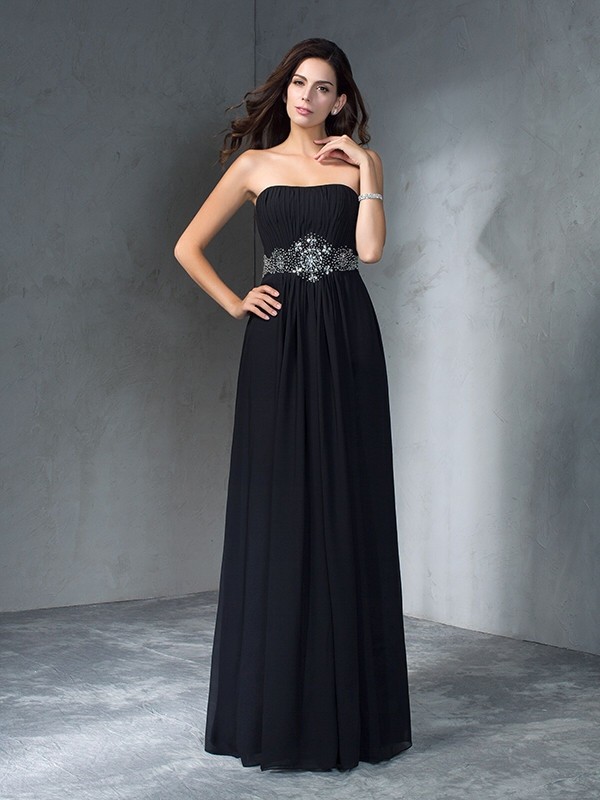 A-Line/Princess Strapless Beading Sleeveless Long Chiffon Dresses 4751