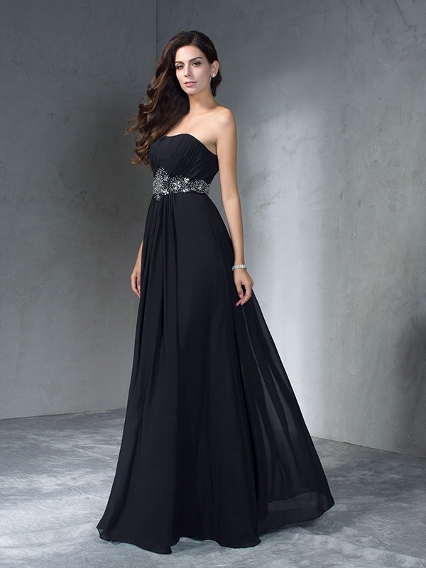 A-Line/Princess Strapless Beading Sleeveless Long Chiffon Dresses 4751