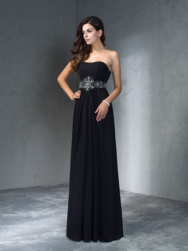 A-Line/Princess Strapless Beading Sleeveless Long Chiffon Dresses 4751