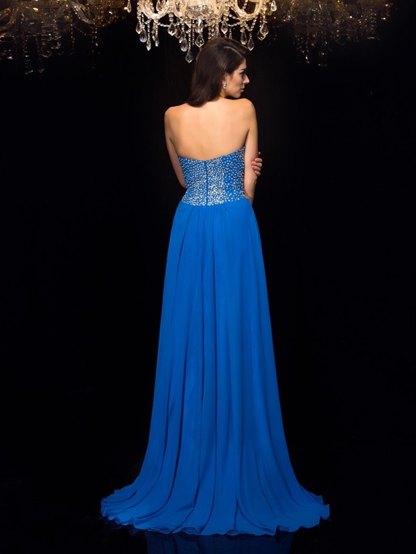 A-Line/Princess Sweetheart Beading Sleeveless Long Chiffon Dresses 4957