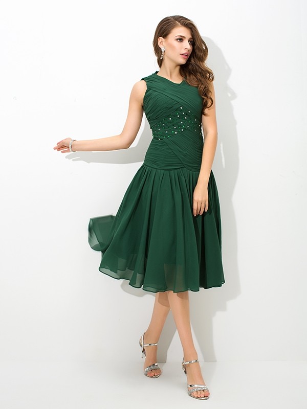 A-Line/Princess Scoop Pleats Sleeveless Short Chiffon Dresses 4327