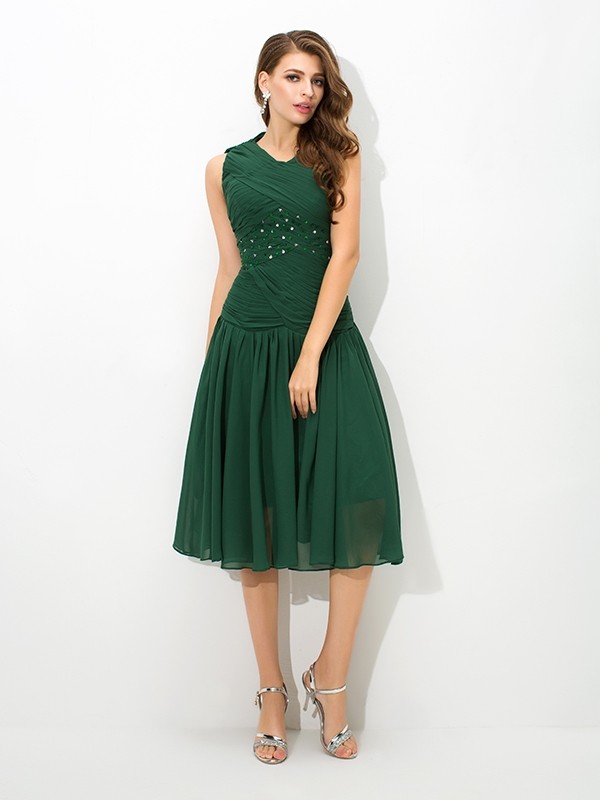 A-Line/Princess Scoop Pleats Sleeveless Short Chiffon Dresses 4327