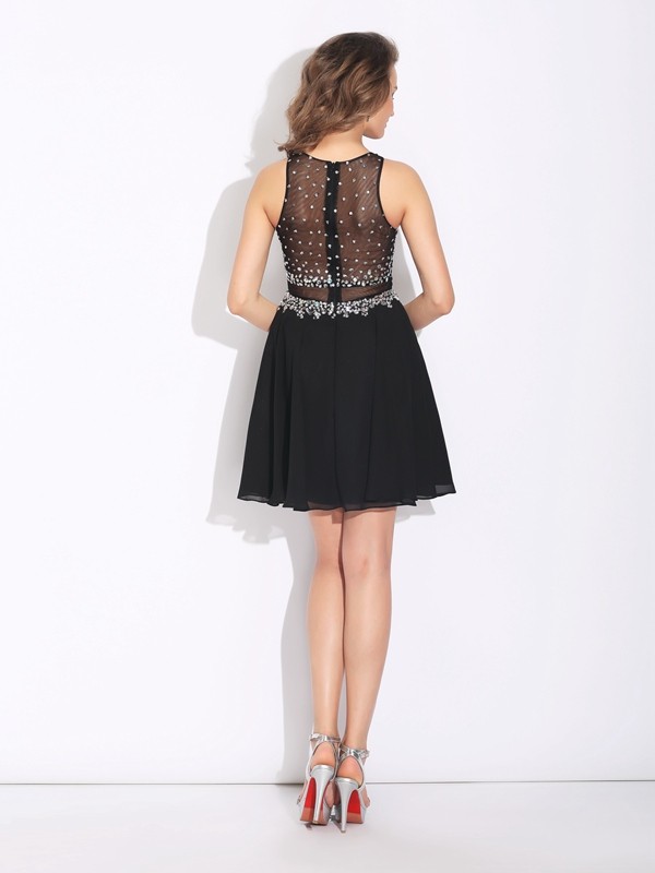 A-Line/Princess Jewel Beading Sleeveless Short Chiffon Dresses 3681