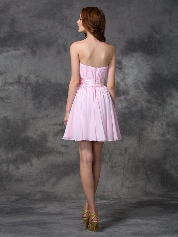 A-line/Princess Sweetheart Ruched Sleeveless Short Chiffon Dresses 5000