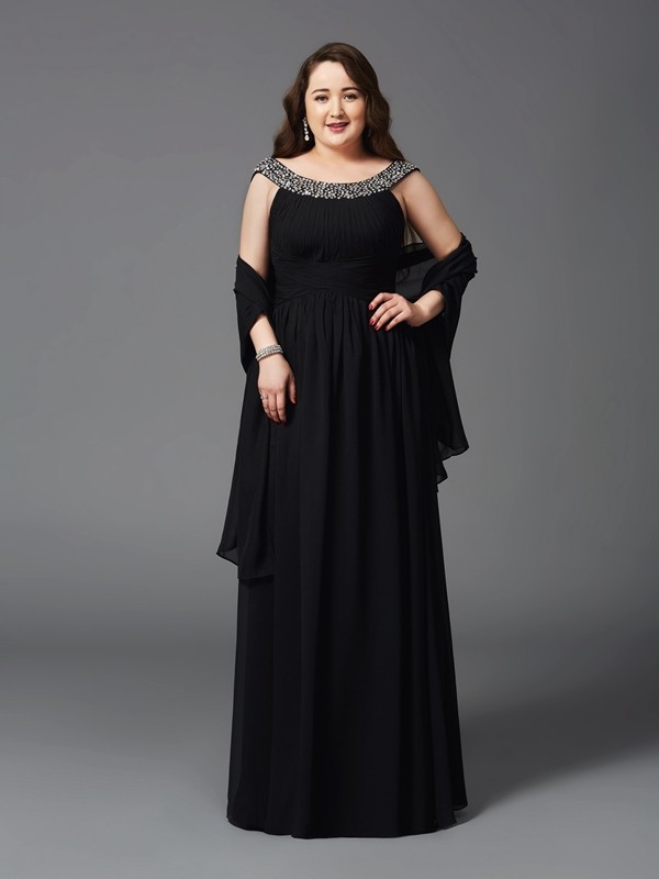 A-Line/Princess Scoop Rhinestone Sleeveless Long Chiffon Plus Size Dresses 4328