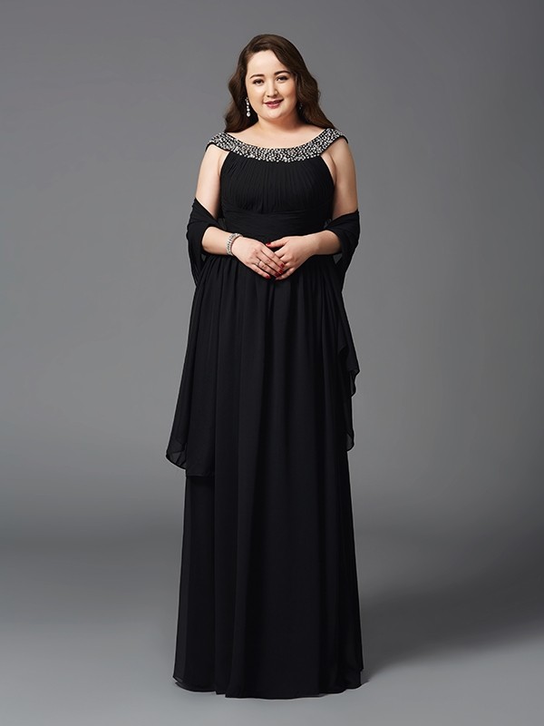 A-Line/Princess Scoop Rhinestone Sleeveless Long Chiffon Plus Size Dresses 4328