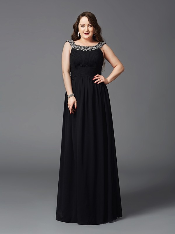 A-Line/Princess Scoop Rhinestone Sleeveless Long Chiffon Plus Size Dresses 4328