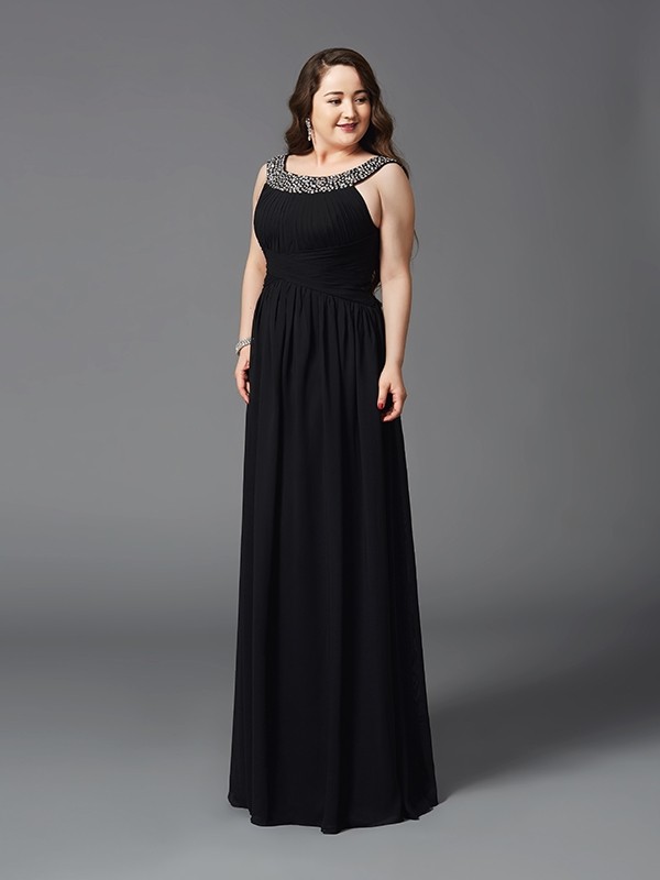 A-Line/Princess Scoop Rhinestone Sleeveless Long Chiffon Plus Size Dresses 4328