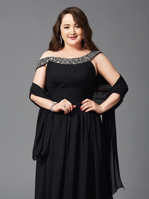 A-Line/Princess Scoop Rhinestone Sleeveless Long Chiffon Plus Size Dresses 4328