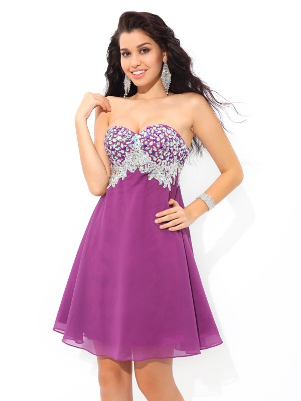 A-Line/Princess Sweetheart Rhinestone Sleeveless Short Chiffon Cocktail Dresses 4996