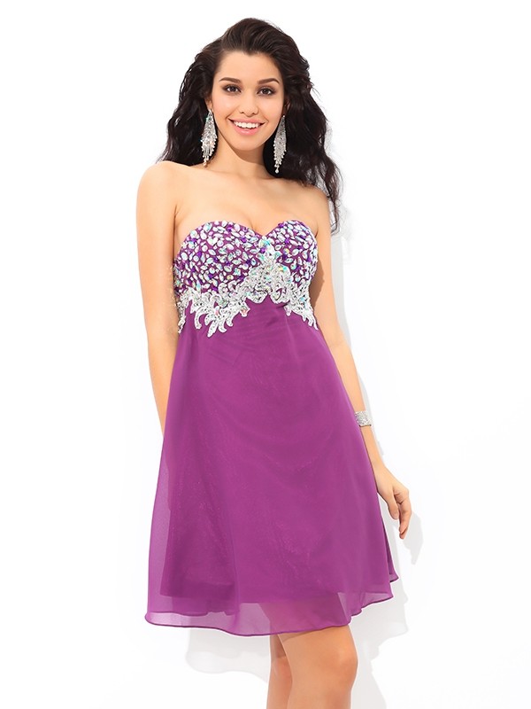 A-Line/Princess Sweetheart Rhinestone Sleeveless Short Chiffon Cocktail Dresses 4996