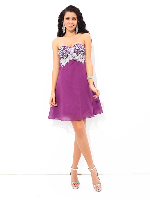 A-Line/Princess Sweetheart Rhinestone Sleeveless Short Chiffon Cocktail Dresses 4996