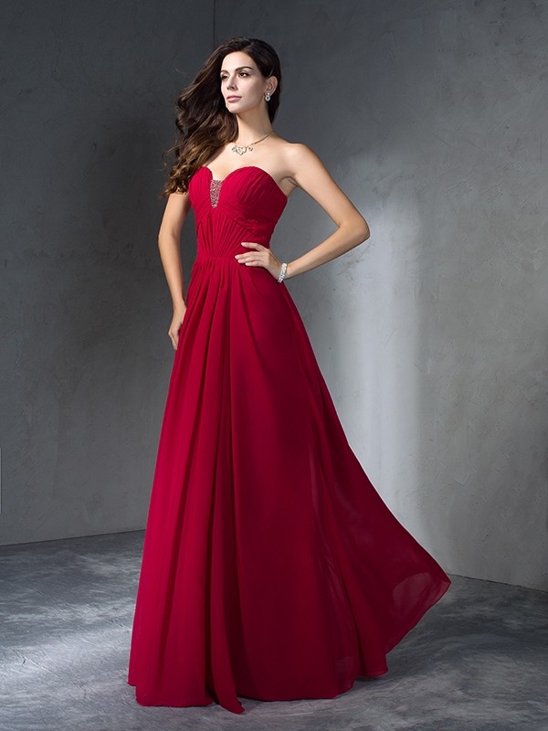 A-Line/Princess Sweetheart Pleats Sleeveless Long Chiffon Dresses 4989