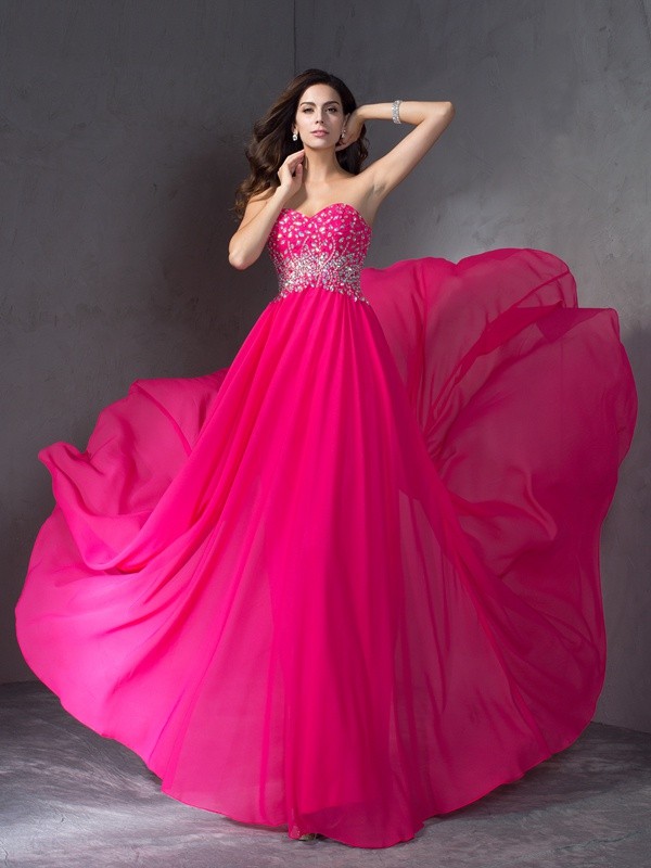 A-Line/Princess Sweetheart Beading Sleeveless Long Chiffon Dresses 4958