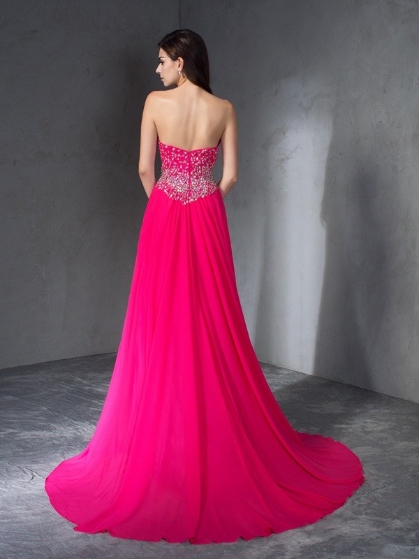 A-Line/Princess Sweetheart Beading Sleeveless Long Chiffon Dresses 4958