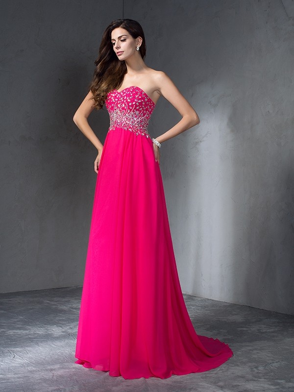 A-Line/Princess Sweetheart Beading Sleeveless Long Chiffon Dresses 4958