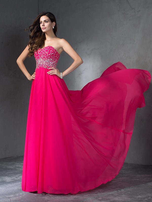 A-Line/Princess Sweetheart Beading Sleeveless Long Chiffon Dresses 4958