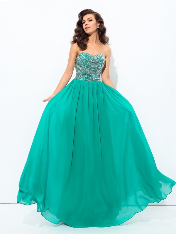 A-line/Princess Sweetheart Beading Sleeveless Long Chiffon Dresses 4959