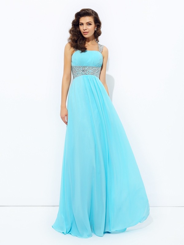 A-line/Princess Straps Sequin Sleeveless Long Chiffon Dresses 4831