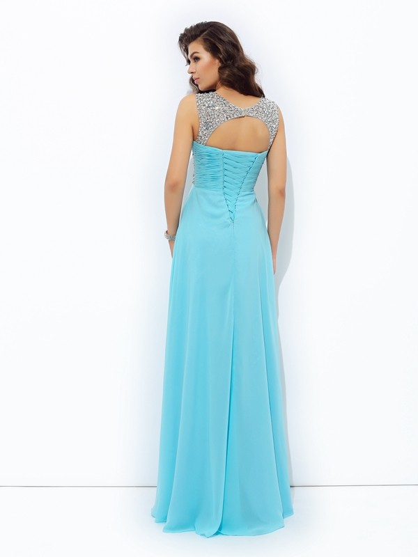 A-line/Princess Straps Sequin Sleeveless Long Chiffon Dresses 4831