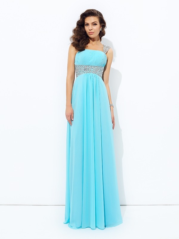 A-line/Princess Straps Sequin Sleeveless Long Chiffon Dresses 4831