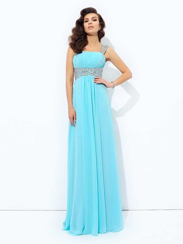 A-line/Princess Straps Sequin Sleeveless Long Chiffon Dresses 4831