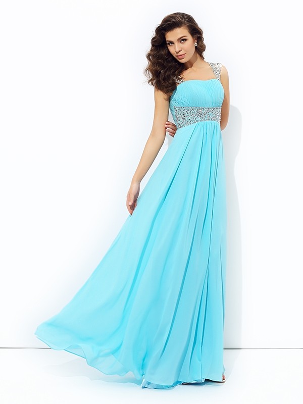 A-line/Princess Straps Sequin Sleeveless Long Chiffon Dresses 4831