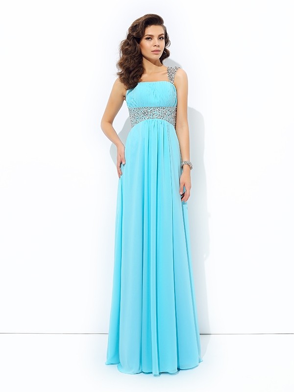 A-line/Princess Straps Sequin Sleeveless Long Chiffon Dresses 4831