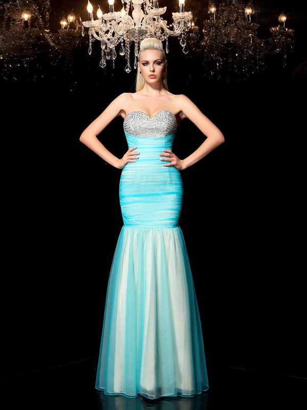 Sheath/Column Sweetheart Sequin Sleeveless Long Net Dresses 6788