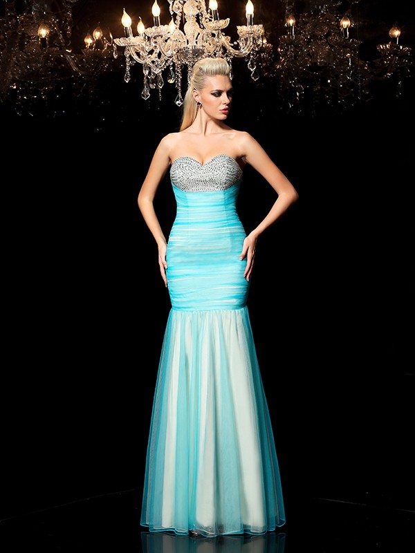 Sheath/Column Sweetheart Sequin Sleeveless Long Net Dresses 6788