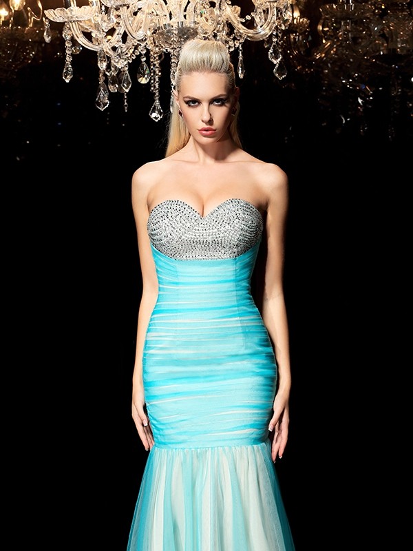 Sheath/Column Sweetheart Sequin Sleeveless Long Net Dresses 6788