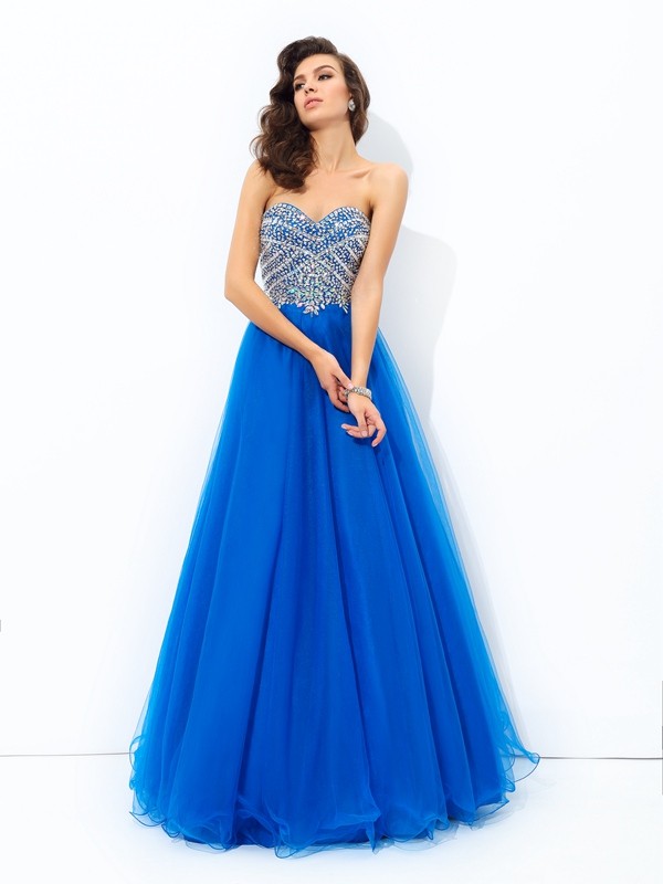 A-line/Princess Sweetheart Sequin Sleeveless Long Net Dresses 5008