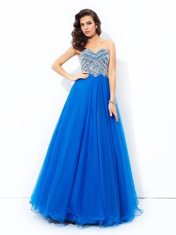 A-line/Princess Sweetheart Sequin Sleeveless Long Net Dresses 5008