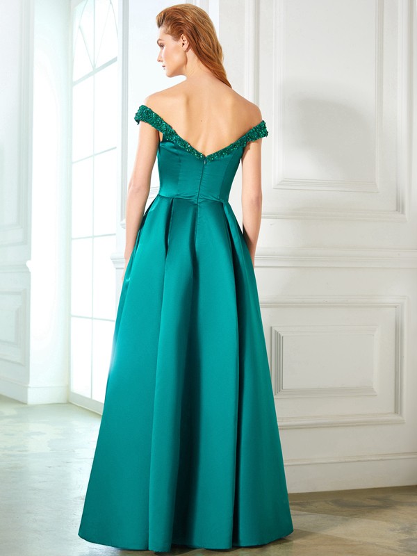 A-Line/Princess Off-the-Shoulder Sequin Sleeveless Satin Floor-Length Dresses 3803