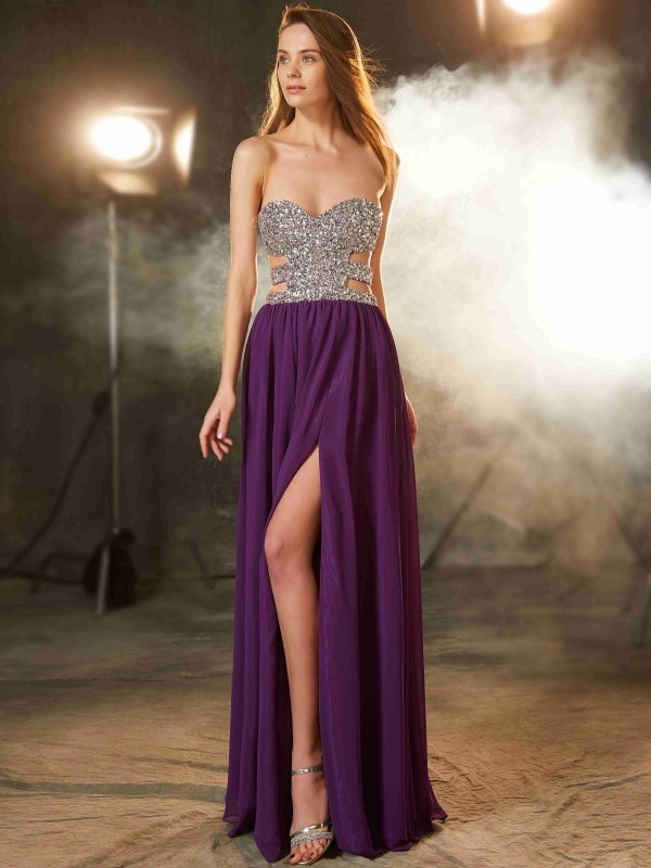 A-Line/Princess Sweetheart Crystal Sleeveless Floor-Length Chiffon Dresses 4967