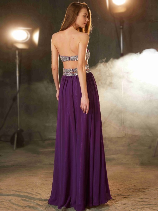 A-Line/Princess Sweetheart Crystal Sleeveless Floor-Length Chiffon Dresses 4967