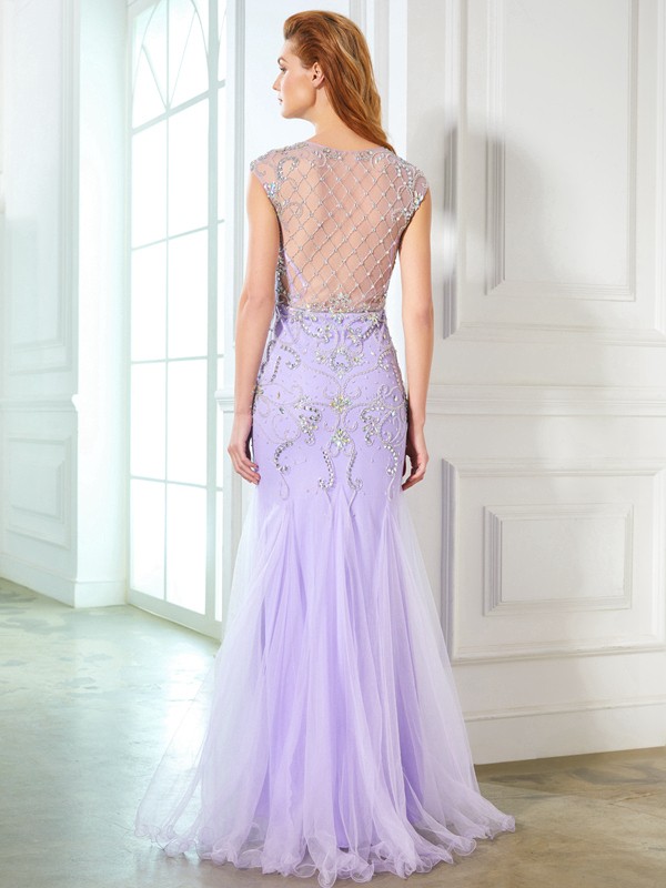 Trumpet/Mermaid Scoop Sleeveless Beading Floor-length Tulle Dresses 7274