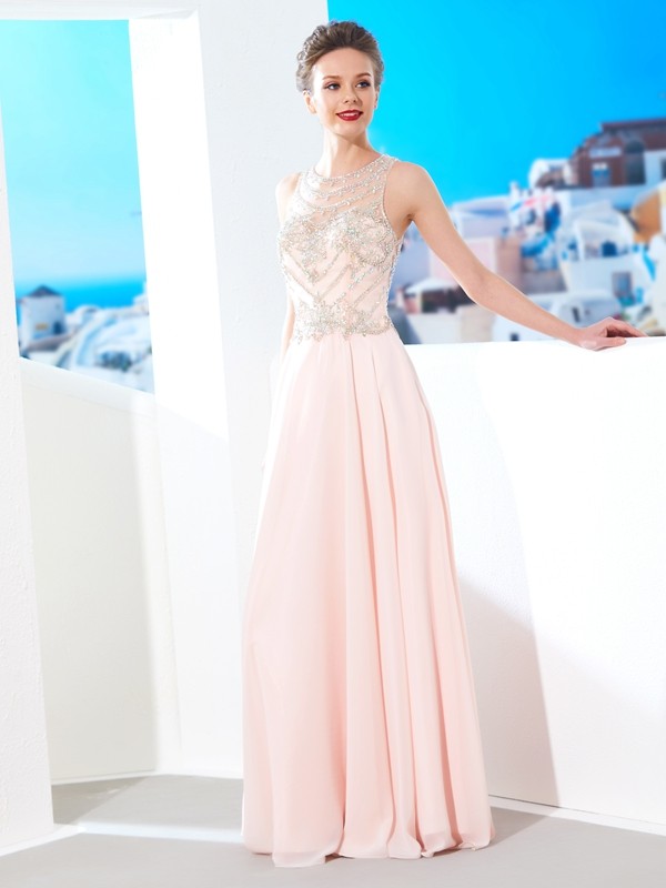 A-Line/Princess Scoop Sleeveless Chiffon Crystal Floor-length Dresses 4344